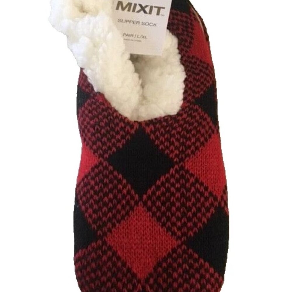 Women's Mixit Slipper Socks-Size L/XL--Red Buffalo